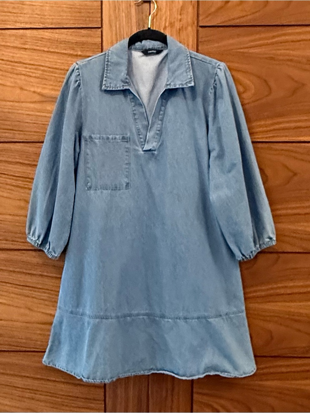 Dokotoo LIKE NEW Babydoll Denim Blue Dress 3/4 Puff Sleeves Western Rodeo Medium